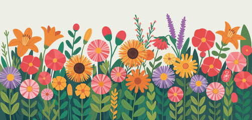 Vibrant Summer Flower Garden Border Illustration
