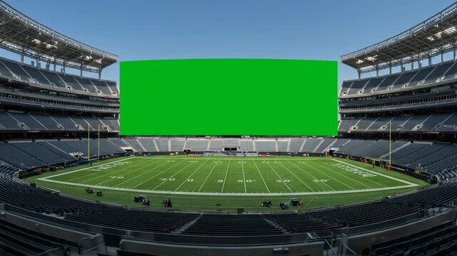 Football Stadium with Green Screen Field | Blue Sky & Stadium Seats Background