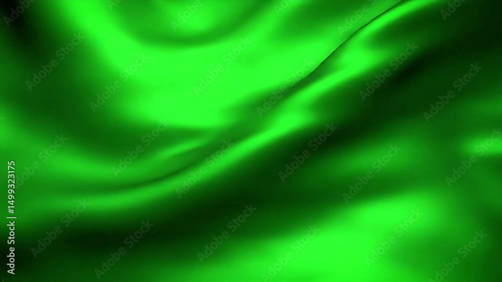 Poster animated green silk fabric flowing with soft shadows and subtle movement