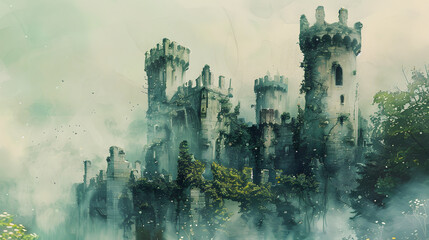 Ancient abandoned castle overgrown