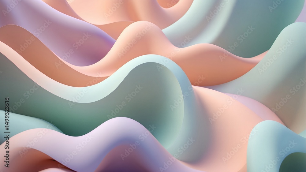 Poster abstract pastel waves with gentle curves and soft shadows. this image evokes a sense of tranquility 