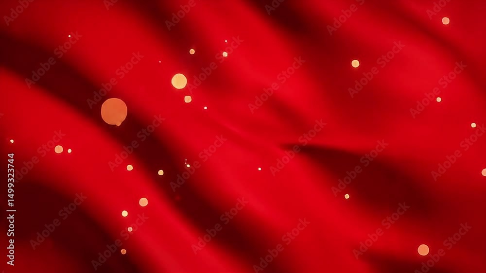 Poster Elegant Red Silk Fabric with Floating Golden Particles Background Animation