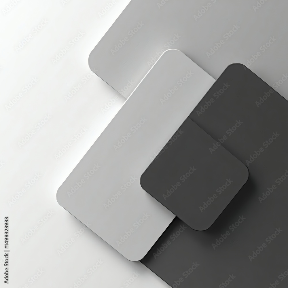 Poster Geometric composition in shades of grey, with overlapping shapes, creating a sense of depth and dimension. Clean lines and minimalist aesthetic