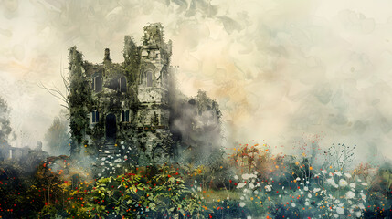 Fototapeta premium Ancient abandoned castle overgrown