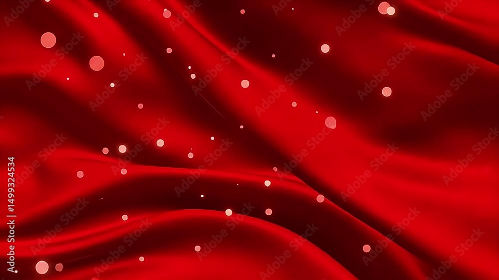 Aufkleber Flowing Red Fabric with Floating Bokeh Lights Animated Background Video