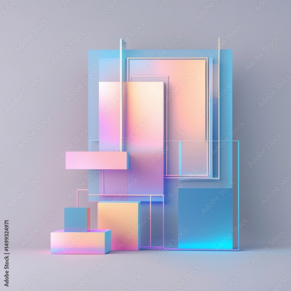 Poster Abstract geometric shapes with a captivating gradient color palette creating a modern and artistic composition