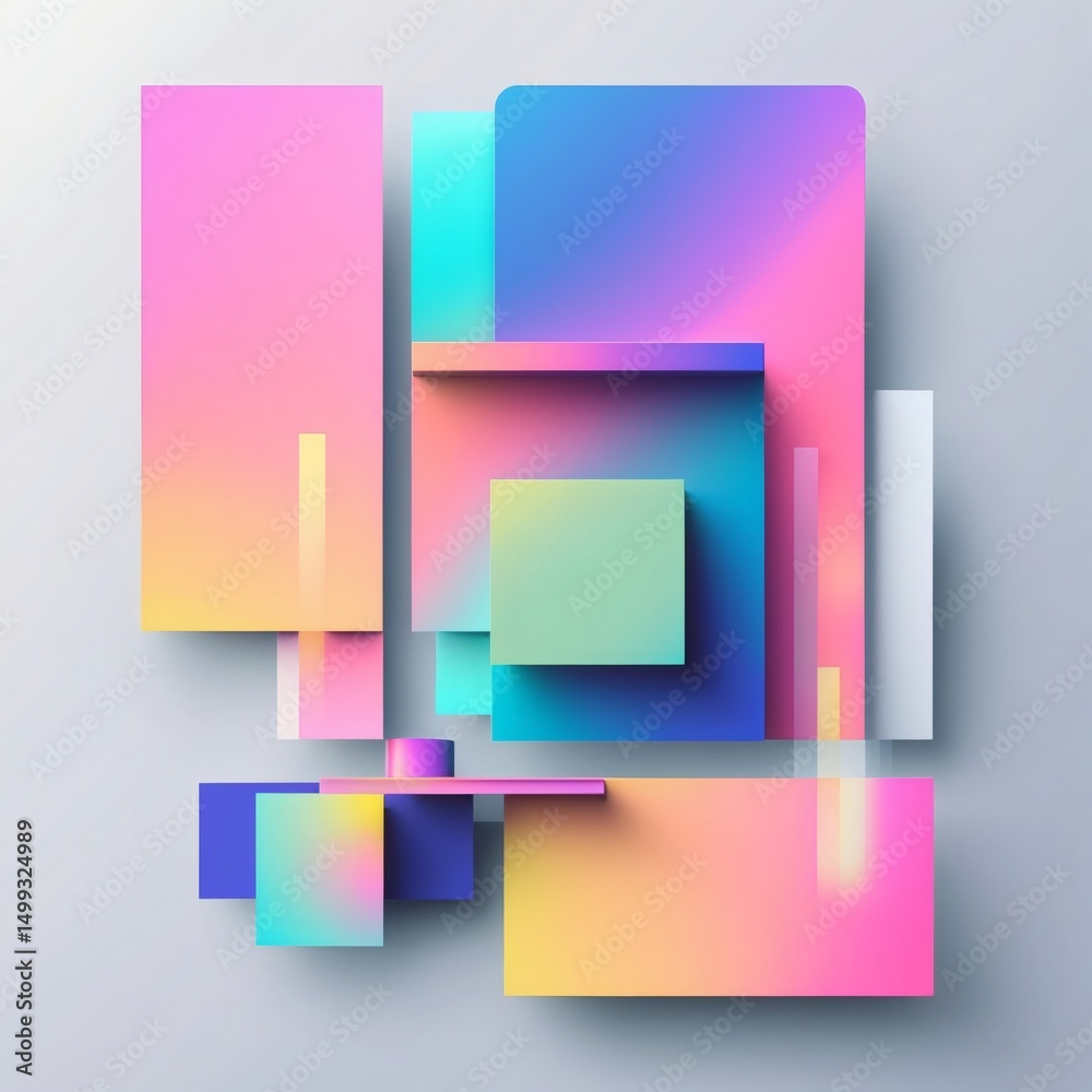 Poster Abstract geometric composition with pastel colors and soft shadows. The arrangement creates a modern and visually appealing design. 