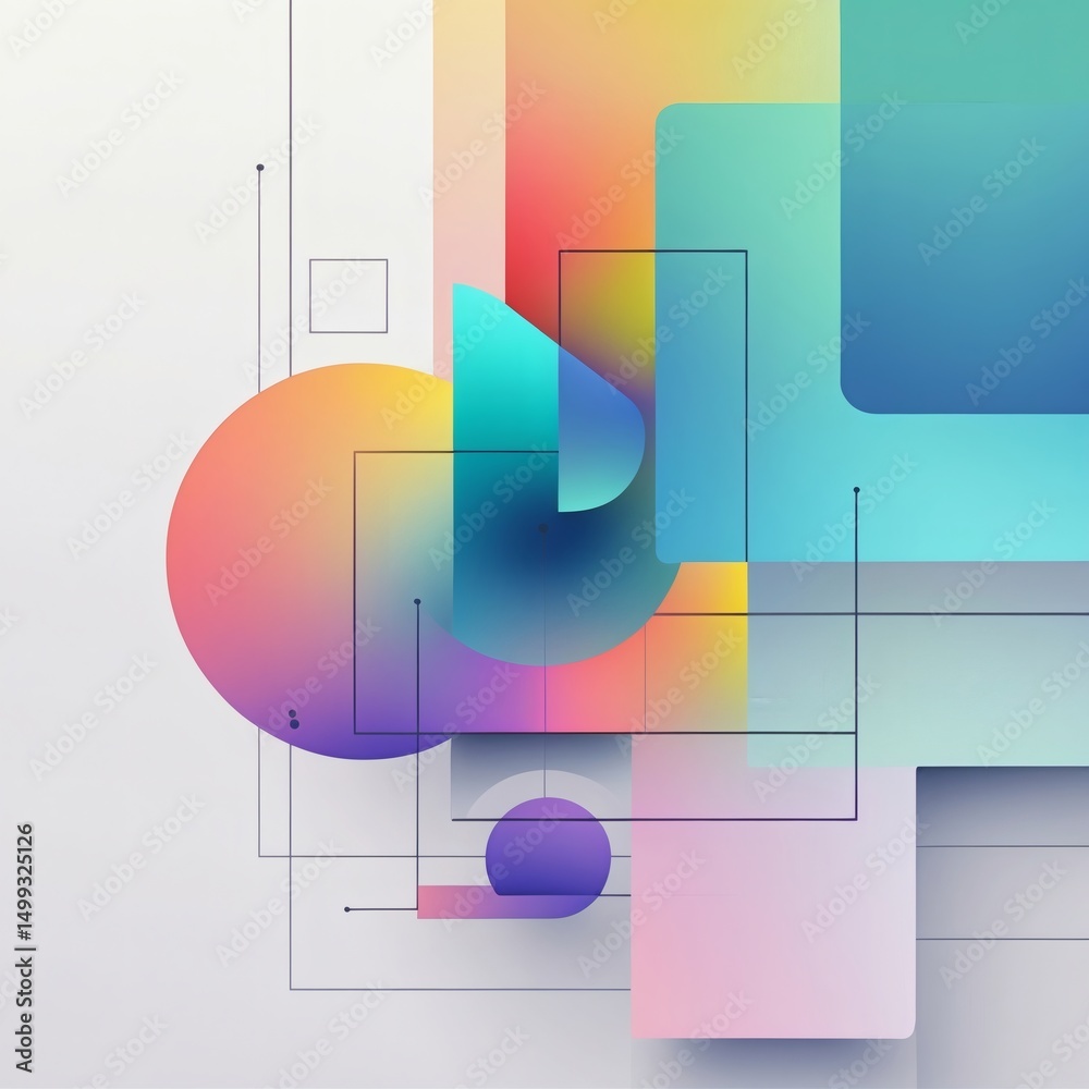 Poster abstract geometric shapes in vibrant colors create a visually stunning design. this image evokes a s