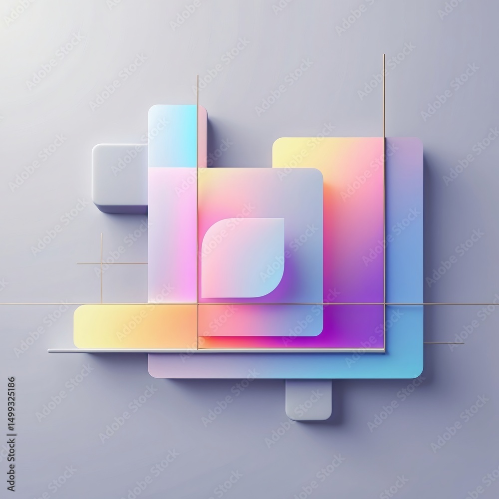 Aufkleber Geometric shapes arranged in a colorful gradient. The design showcases a minimalist aesthetic, with each form casting soft shadows. The vibrant gradient adds a touch of modern elegance