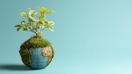 A High Resolution image of plant with globe representing eco tourism and sustainable travel promoting green living and environmental awareness.
