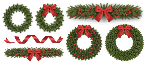 Christmas Wreaths Garlands and Red Bows Collection