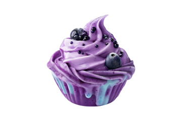 Purple cupcake with blueberries and frosting