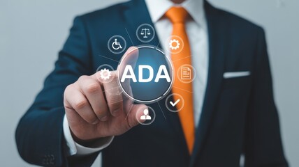Businessperson interacts with a digital ADA interface.