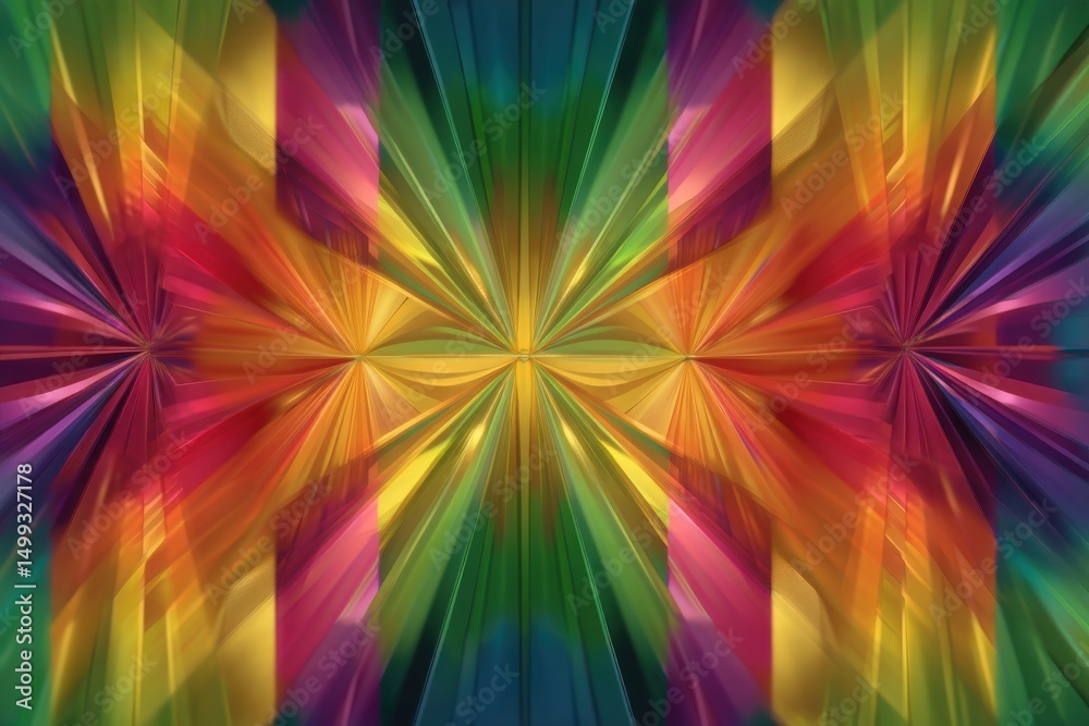 Poster a vibrant and abstract design featuring a colorful burst of light and geometric shapes, creating a d