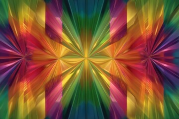 Obraz premium A vibrant and abstract design featuring a colorful burst of light and geometric shapes, creating a dynamic, kaleidoscopic and visually stimulating pattern.