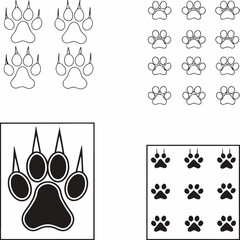 Fototapeta premium Seamless Paw Print Icon Set with Black Dog Paw Vector Pattern for Design