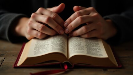 Hands holding an open book.