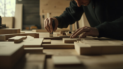 Craftsman Working with Wood Blocks