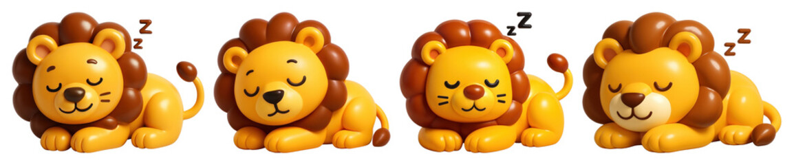 Fototapeta premium PNG Cute sleeping lion figurines, element set on transparent background