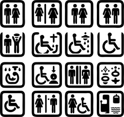 Restroom and Accessibility Icons – Black Glyph Style