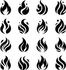 Collection of Modern Fire Flame Icons – Black Vector Set