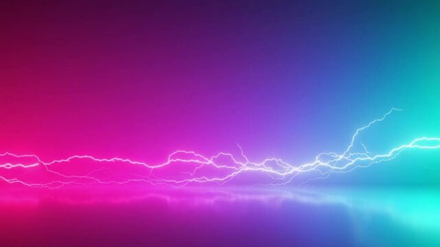 Bright neon lightning streaks across a vibrant gradient background with pink, purple, blue, and green hues.