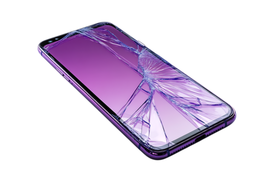 Broken smartphone screen, cracked glass, repair needed.