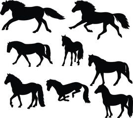 Collection of Eight Horse Silhouettes in Various Poses