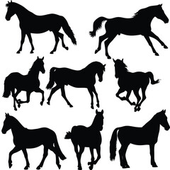 Collection of Eight Horse Silhouettes in Various Poses