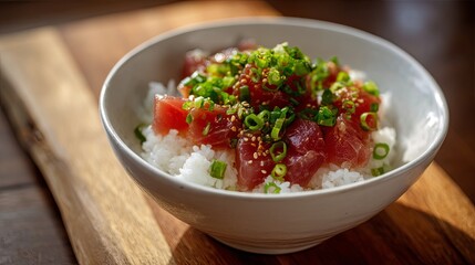 Chopped Tuna with Green Onion in Bowl