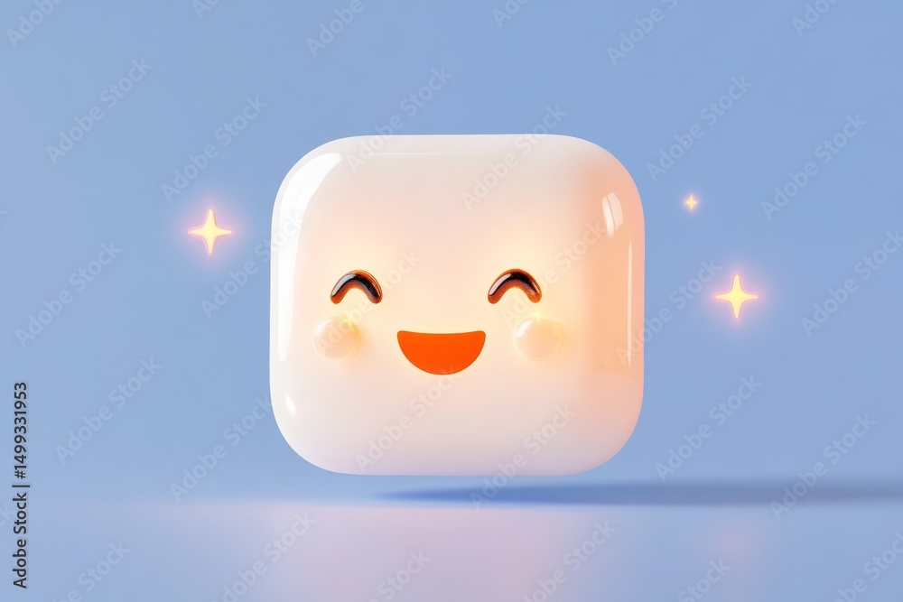 Poster cute ai chatbot icon with smiling face for digital design and user interface