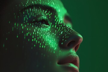 Futuristic ai technology concept with digital interface and face recognition elements