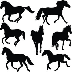 Collection of Six Horse Silhouettes Running and Standing