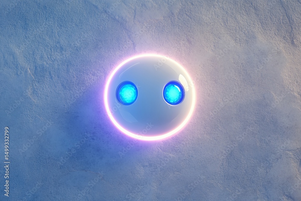 Poster futuristic ai chatbot icon with glowing circular design for digital interfaces