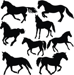 Collection of Eight Horse Silhouettes in Various Poses