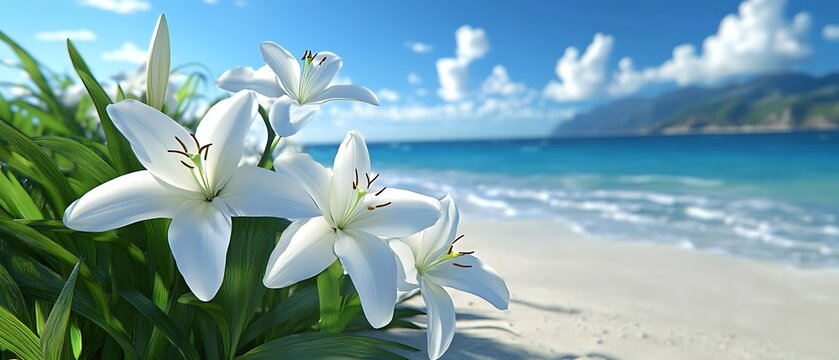 White lilies beach paradise vacation
