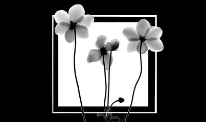 Trzy kwiaty w monochromatycznej ramce