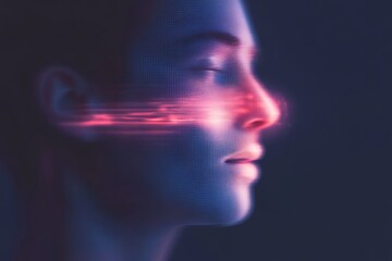 Obraz premium Futuristic ai chatbot interface with digital face and neon glow