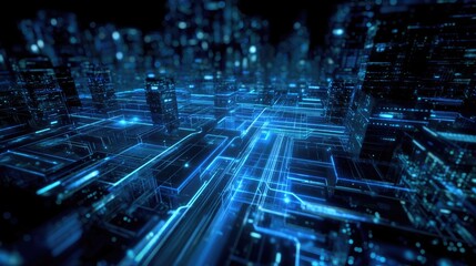 Obraz premium High-tech futuristic grid background with glowing blue circuits