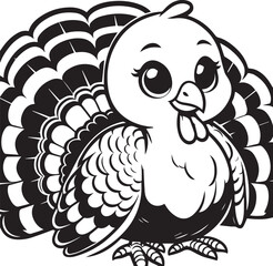 Black and White Turkey Bird Vector Illustration