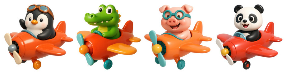 Fototapeta premium PNG Cute animal pilots flying, element set on transparent background