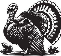Black and White Turkey Bird Vector Illustration