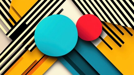 Abstract composition featuring colorful circles and dynamic lines on a vibrant background