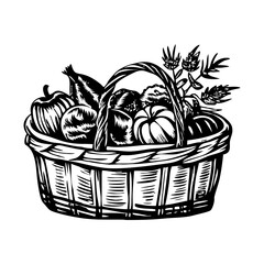 A vintage style illustration of brimming basket