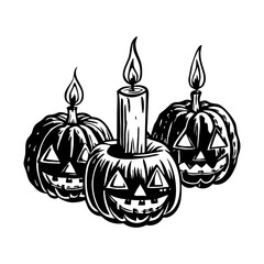 A vintage illustration of pumpkin candle glowing
