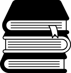 black and white icon of three books stacked on top of each other