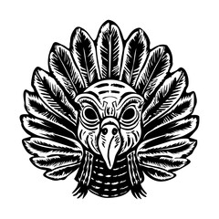 A vintage style illustration depicting turkey mask