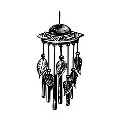 A vintage illustration showing hanging wind chimes