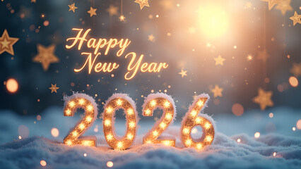 Naklejka premium Radiant 2026: A luminous New Year's greeting with festive star accents