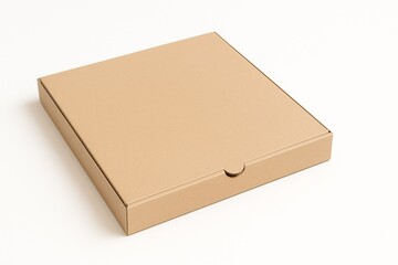 Wide square pizza box closed on white background